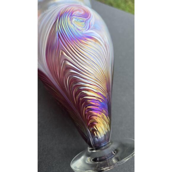 Ron Hinkle Art Glass Vase 2006 Iridescent Swirl Pedestal Signed Handmade Decor - Picture 8 of 12
